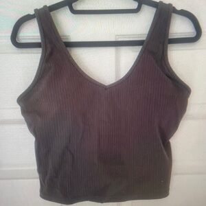 Senita Athletics Ribbed V-Neck Crop Tank - Black